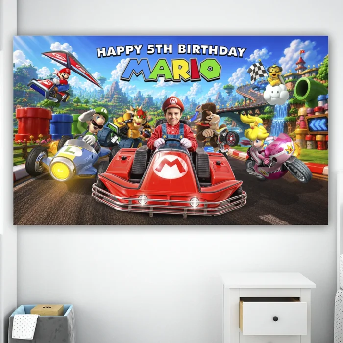 Mario Kart Birthday Banner | Custom Mario Kart Backdrop