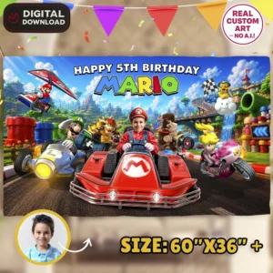 Mario Kart Birthday Banner | Custom Mario Kart Backdrop