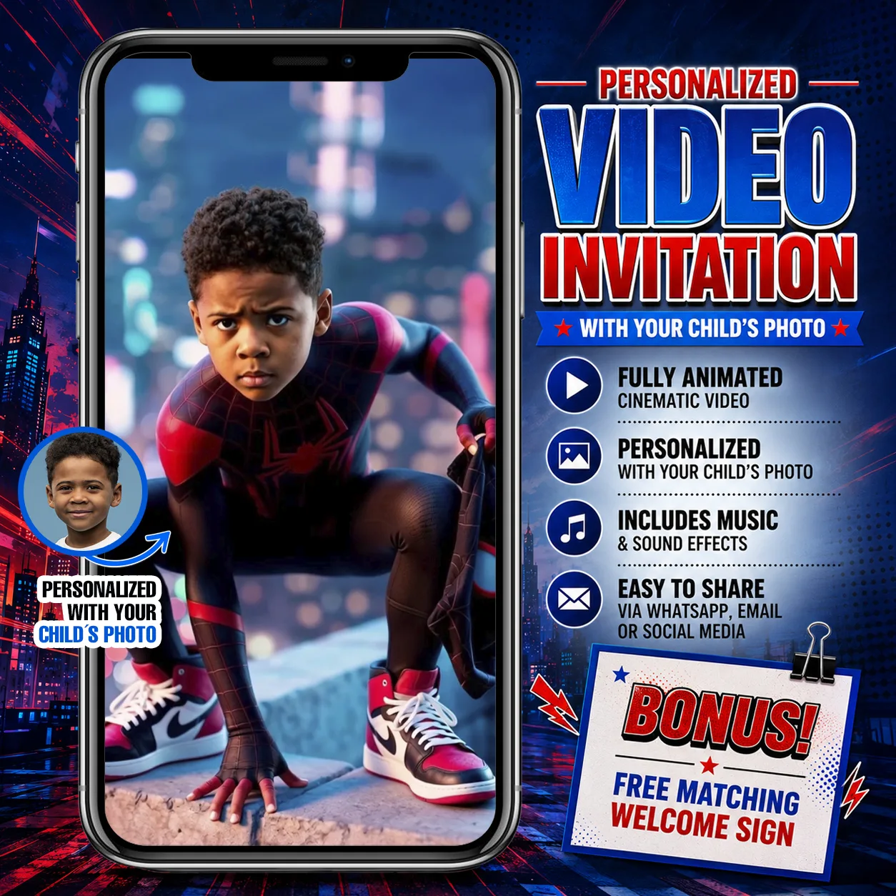 Phone showing an animated personalized birthday invitation
