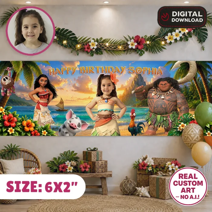 Custom Moana Party Banner | Moana Birthday Decoration 1 Custom Moana Party Banner | Moana Birthday Decoration