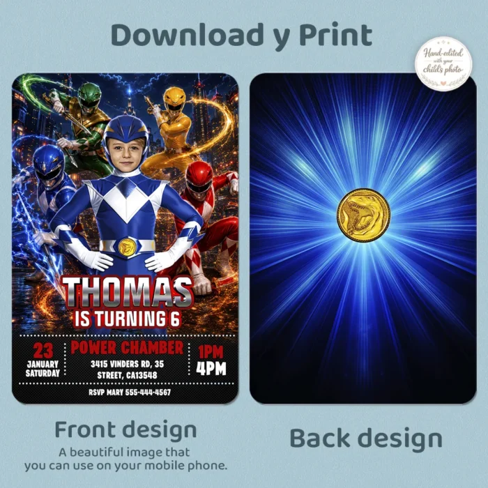 Power Rangers Photo Invitation | Power Rangers Party Invite