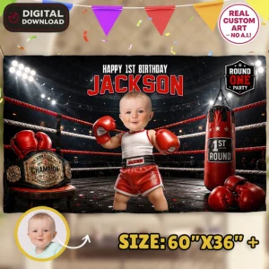 Round One Birthday Banner | Personalized Boxing Party Decoration