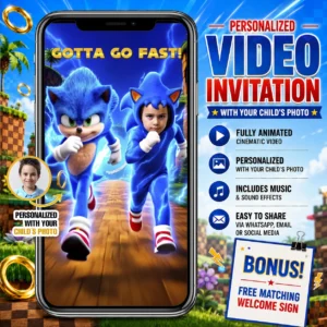 Sonic Animated Video Invitation with Photo | Mobile Birthday Video Invite (Digital Download)