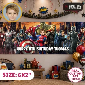Custom Spiderman Party Banner | Avengers Birthday Backdrop 6×2