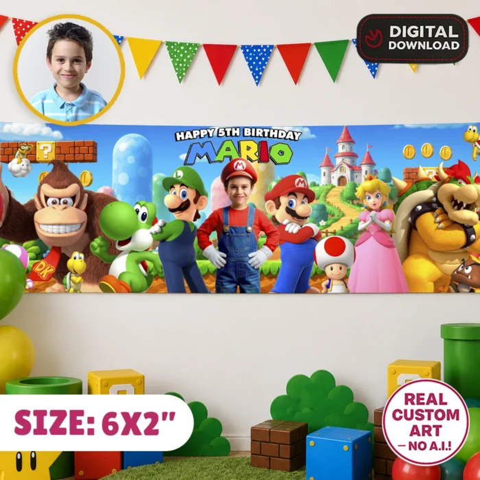 Super Mario Photo Banner | Super Mario Party Backdrop 6×2 1 Super Mario Photo Banner | Super Mario Party Backdrop 6×2