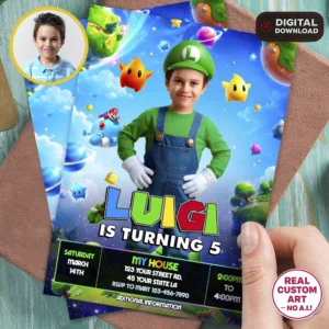 Luigi Birthday Party Invitation | Custom Super Mario Photo Invite