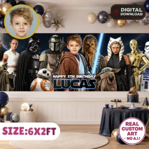 Custom Jedi Birthday Banner | 6×2 Star Wars Party Backdrop