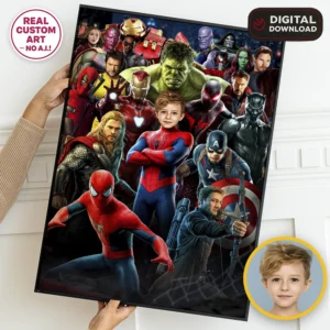 Personalized Spiderman Portrait With Photo | Superhero Wall Art Gift