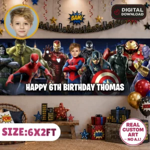 Spiderman Party Banner | Personalized Birthday Backdrop 6×2 ft