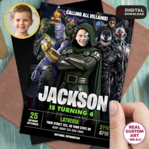 Doctor Doom Villains Birthday Invitation | Marvel Photo Invite